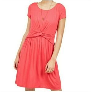 Modcloth Fervour Whole New Whirl Jersey Knit Dress XS Gathered Waist Coral Pink